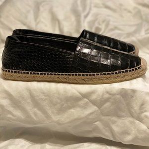 Saint Laurent Black Alligator Espadrille Flats